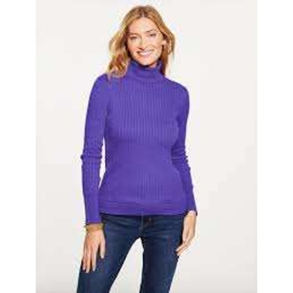 Talbots Purple Cable Knit Turtleneck Sweater Lambswool Blend Classic - Size S
